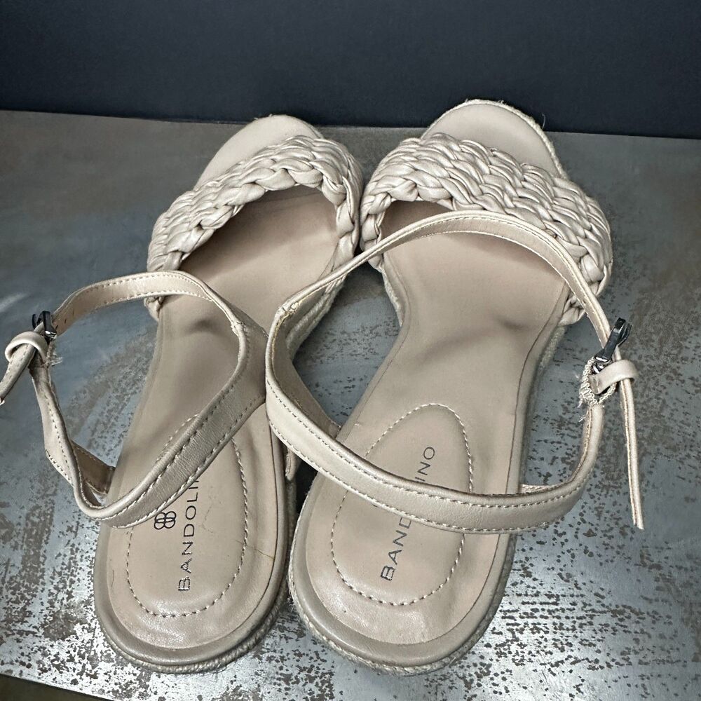 Bandolino Wedge Sandal 11 Espadrille Ankle Strap Summer Resort Nude Cream Jingle - Picture 5 of 9